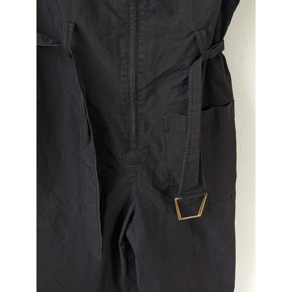 3:1 Phillip Lim Size 6 Flared Cut Out Jumpsuit Black Belted Short Sleeves - Picture 8 of 15